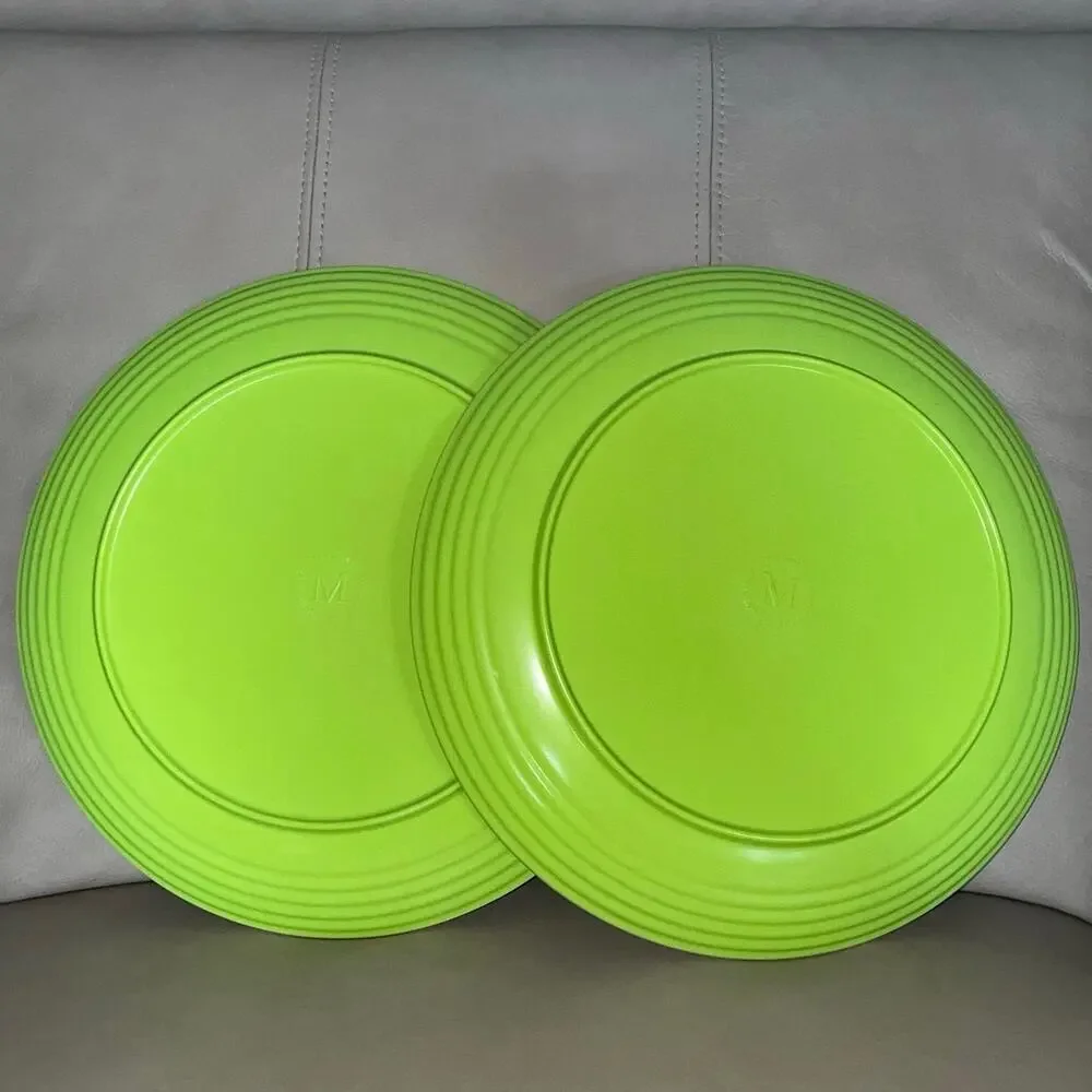 Set of 2 Melange Lime Green 11” Coupe Ribbed 100% Melamine Plates - Shatterproof
